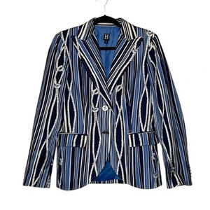 Tommy Hilfiger Blue‎ Beige Women's Nautical Chain Rope Print Blazer Size 10